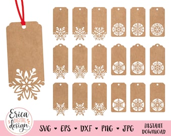 Christmas gift tag bundle Snowflake tags Paper cut template Cricut Silhouette Christmas Label Winter Holidays Decorative Price Tag Laser