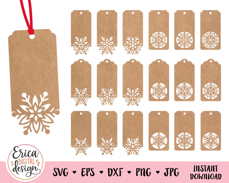 Christmas Gift Tag Bundle Snowflake Tags Paper Cut Template Cricut ...