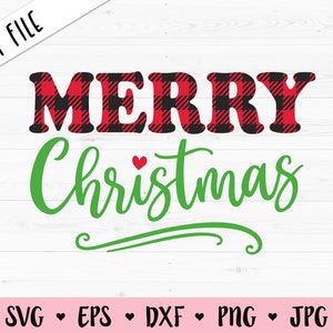 Merry Christmas SVG Kerst cut bestand citaat clipart Cute Winter Holiday Shirt Buffalo Plaid Patroon Silhouet Cricut Vinyl Iron