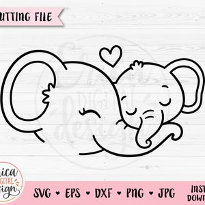 Mamá Bebé Elefante SVG Dulce Mama Elefante Esquema archivo cortado Día de la Madre Baby Shower Familia Lindo Animal Silueta Cricut Vinilo Grabado Láser