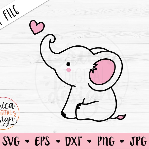 Bebé elefante contorno SVG lindo dulce elefante corte archivo bebé ducha niño niña body kawaii animal silueta cricut vinilo grabado láser