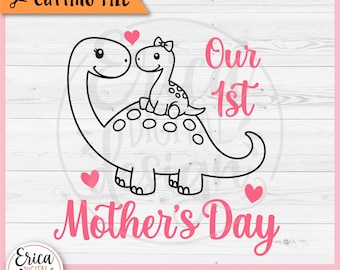 Mama Baby Dinosaur SVG Onze eerste Moederdag gesneden bestand Cricut Silhouet Dino Moeder en Dochter Meisje Dinosaur Mom Shirt Vinyl Lasergravure