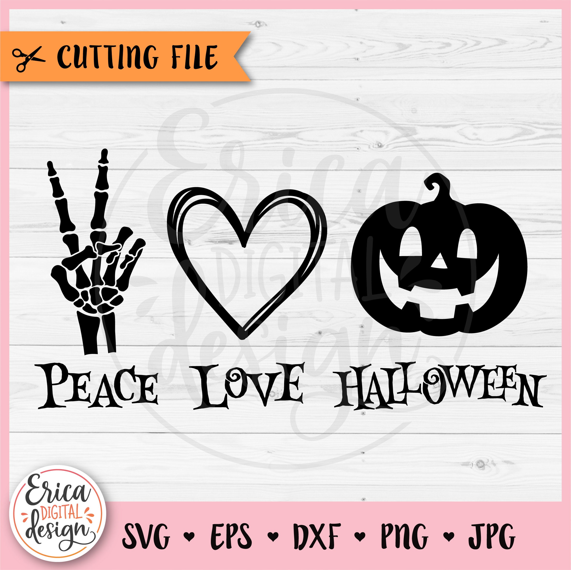 Peace Love Halloween SVG Cut File Cricut Silhouette Skeleton Hand Peace ...