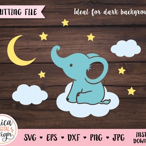 Baby olifant SVG gesneden vijl Leuke olifant zittend op wolk Baby Douche Jongen Meisje Shirt Bodysuit Kawaii Dierlijk Silhouet Cricut Vinyl