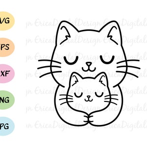 Cat Hug SVG file di taglio Carino gatto taglio file Kawaii mamma bambino gatto Amore mamma Figlia Figlio Festa della mamma Silhouette Cricut Vinile Baby Nursery