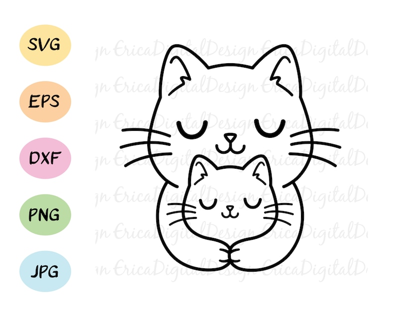 Download Cat Hug Svg Cut File Cute Cat Cutting File Kawaii Mom Baby Cat Love Mama Daughter Son Mother S Day Silhouette Cricut Vinyl Baby Nursery Clip Art Art Collectibles