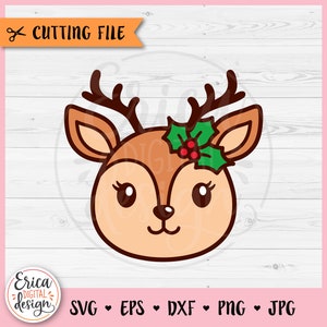 Rendieren gezicht SVG Kerst rendieren gelaagde gesneden bestand voor Cricut silhouet schattig rendieren clipart herten bos dier meisje kerstshirt