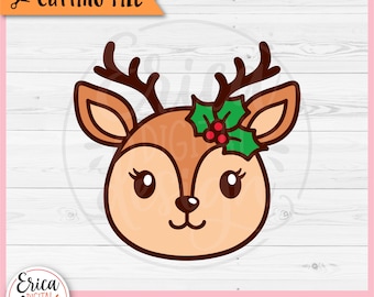 Reindeer Face SVG Christmas Reindeer layered cut file for Cricut Silhouette Cute Reindeer Clipart Deer Woodland Animal Girl Christmas Shirt