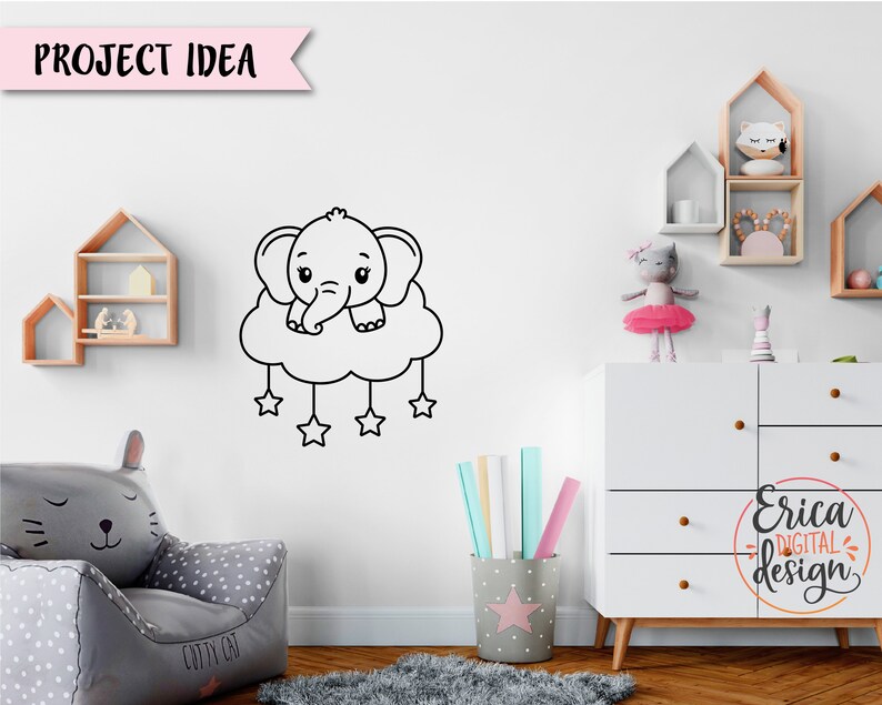 Baby Elephant SVG Elephant on Cloud Outline Cut File Baby Shower Boy ...