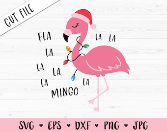 Christmas Flamingo SVG Fa La La La cut file Funny Flamingo Santa Hat Lights Baby Girl Toddler Shirt Holiday Animal Cricut Silhouette Vinyl
