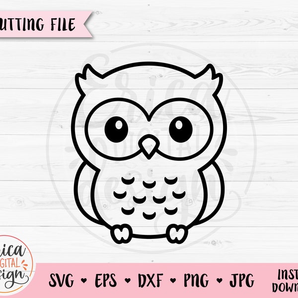 Owl Outline SVG Cute owl cut file Sweet owl Baby Shower Boy Shirt Bodysuit Kawaii Animal Kid Silhouette Cricut Vinyl Decal Laser Engraving