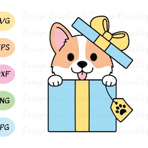 Corgi gift box SVG cut file Kawaii funny dog vector Cutting file EPS DXF Silhouette Studio Cricut Design Space Commercial use T-shirt vinyl