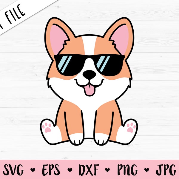 Baby Corgi with sunglasses SVG layered cut file Funny Cool corgi dog cutting file Pembroke Welsh corgi Silhouette Cricut Kids T-shirt Vinyl