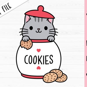 Chat dans le pot de biscuit SVG mignon de Noël coupé fichier Chat amoureux cadeau Funny kitty Winter Holiday shirt Baby bodysuit Silhouette Cricut Vinyl Iron on