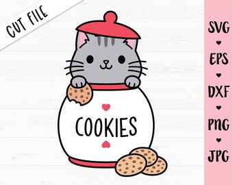 Cat in Cookie Jar SVG Cute Christmas cut file Cat lovers gift Funny kitty Winter Holiday shirt Baby bodysuit Silhouette Cricut Vinyl Iron on