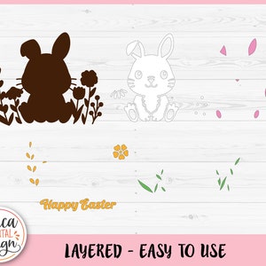 Bunny Among Flowers SVG Layered Cut File for Cricut Silhouette Cute ...