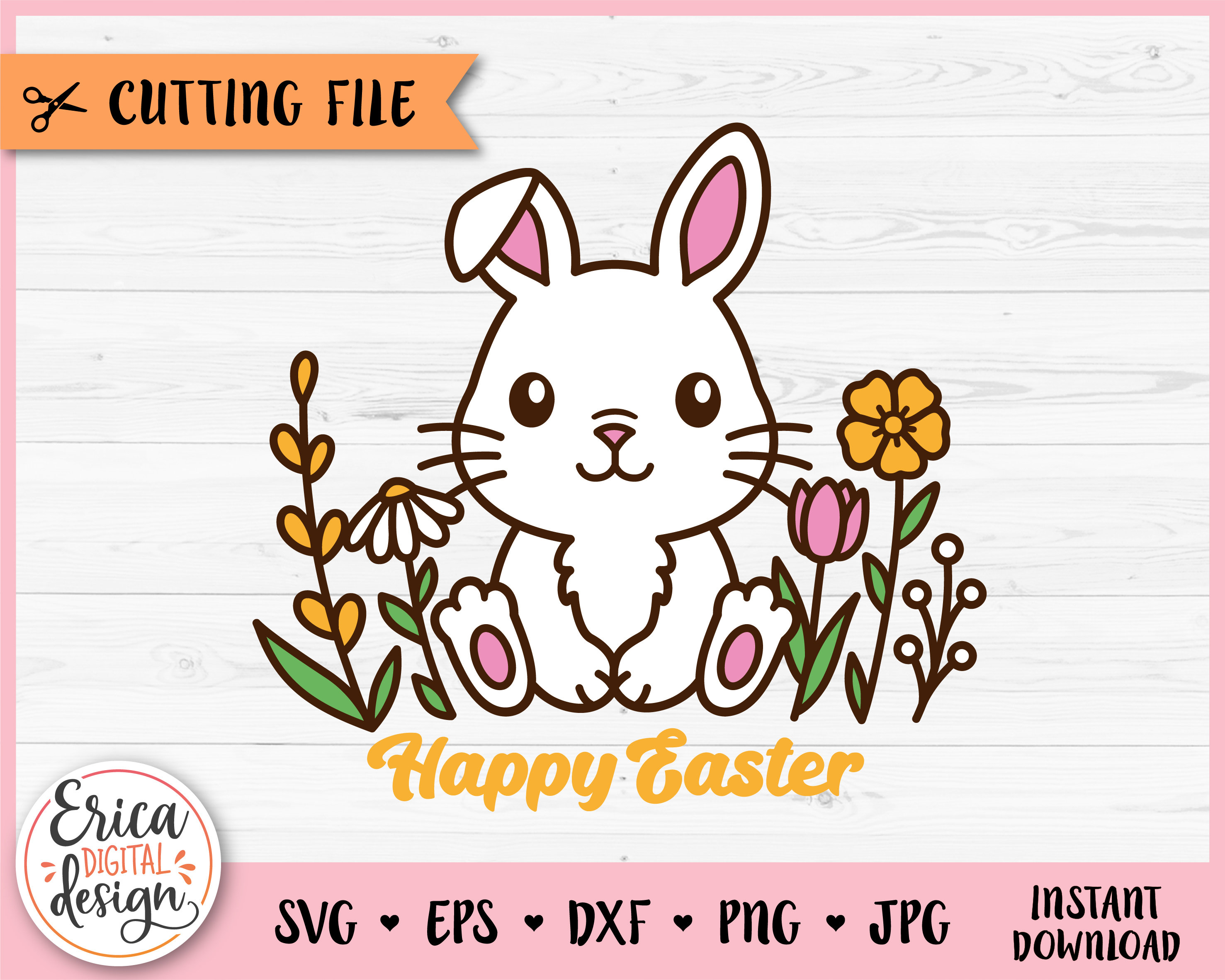 Bunny Among Flowers SVG Layered Cut File for Cricut Silhouette Cute ...