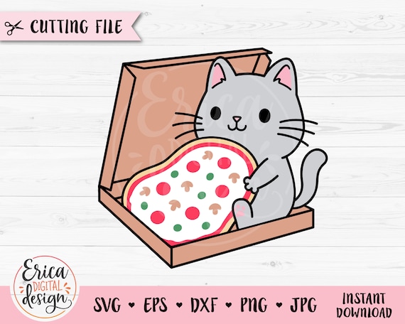Cat eating pizza SVG layered cut file Funny cat clipart Cute animal Kitty Silhouette Cricut Vinyl Pizza lover Shirt Pizza sticker PNG