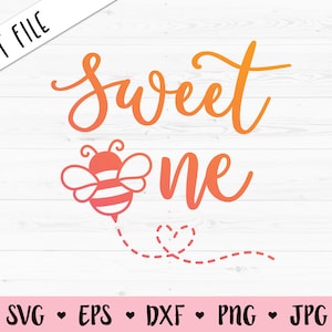 Sweet One SVG arquivo de corte de primeiro aniversário de bebê fofo arquivo de corte de abelha 1 ano de idade menina festa de aniversário silhueta cricut body de vinil camisa