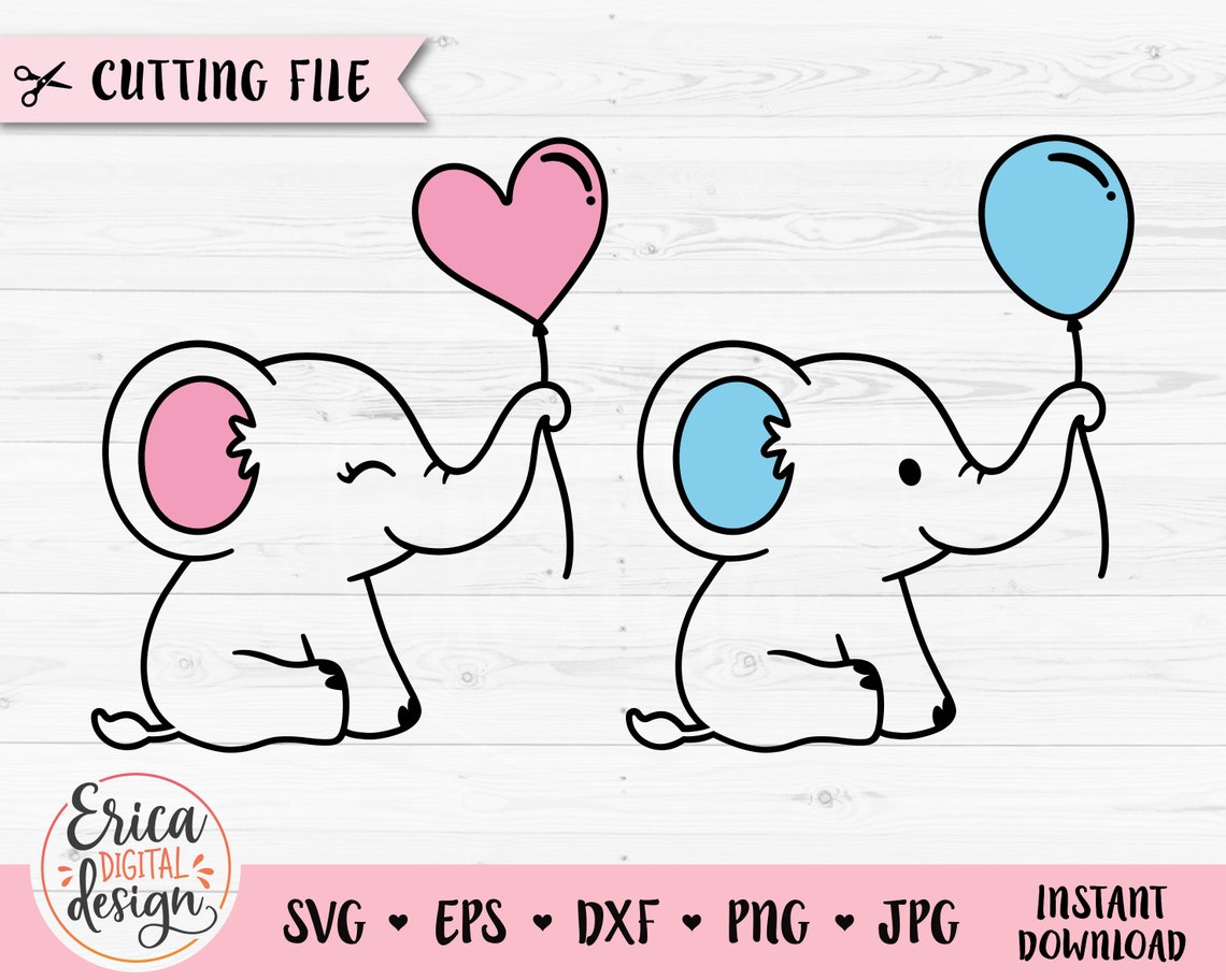 Baby Elephant With Balloon SVG