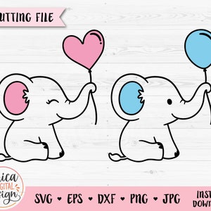Baby Olifant SVG Leuke Olifant Ballon gesneden bestand Baby Douche Jongen Meisje Shirt Bodysuit Kawaii Dierlijk Silhouet Cricut Vinyl Lasergravure
