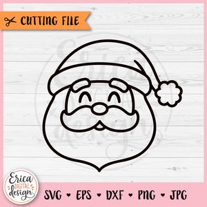 Santa Face SVG Santa Head contour coupé fichier Cricut Silhouette Mignon Père Noël Joyeux Noël Enfants Bébé Chemise Fer sur Vinyle Gravure Laser