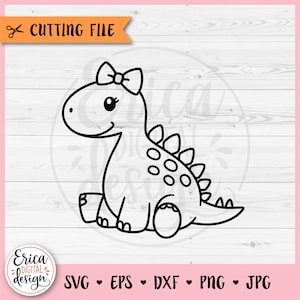Baby Dinosaurier Mädchen SVG Niedliche Dinosaurier-Schnitt-Datei für Cricut Silhouette Kawaii Dino Stegosaurus Baby-Dinosaurier-Shirt Kleinkind Eisen auf Vinyl