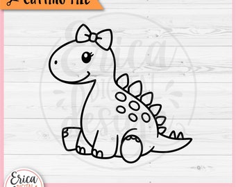 Bebé dinosaurio niña SVG lindo dinosaurio corte archivo para Cricut silueta Kawaii Dino Stegosaurus bebé niña dinosaurio camisa niño hierro en vinilo