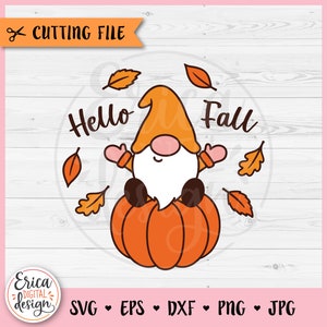 Herbst Wichtel SVG geschnitten Datei für Cricut Silhouette niedlichen Wichtel Halloween Kürbis Hallo Herbst Blätter Bauernhaus Herbst Ernte Gnome Clipart