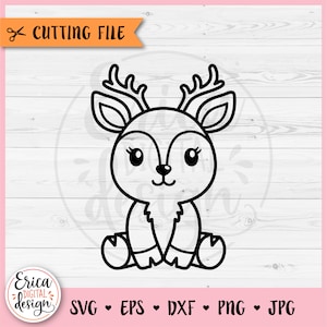 Renne fille SVG Renne mignon contour coupe fichier pour Cricut Silhouette bébé cerf des bois Animal Kawaii Baby Shower Girl chemise fer sur vinyle