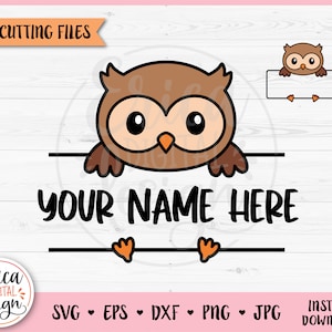 Niedliche Eule Clipart Split Monogramm geschichtet SVG cut Datei Cricut Silhouette Schüler Namensschild Schule Klassenzimmer Label Rahmen Wald Baby Tier