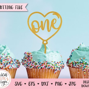 ケーキトッパー SVG カットファイル 1歳 1歳の誕生日パーティーの装飾 バルーン カップケーキトッパー 1歳 男の子 女の子 シルエット クリカット ビニール レーザー