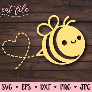 Bee SVG cut file Cute Bumble bee Kawaii Honeybee Spring Animal Silhouette Cricut Vinyl decal Tumbler Baby Bodysuit Shirt Laser Engraving