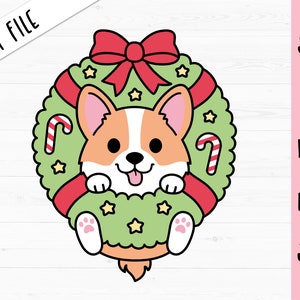 Christmas Corgi SVG Christmas wreath layered cut file Funny Corgi dog Cute puppy Kids Holiday shirt bodysuit Silhouette Cricut Vinyl Iron on