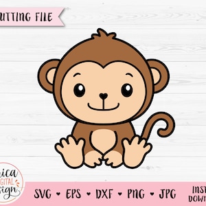 Affe SVG Süß sitzender Affe Layered Cut Datei Cricut Silhouette Gorilla Ape Baboon Dschungel Zoo Safari Afrikanische Tier Clipart Baby Shower