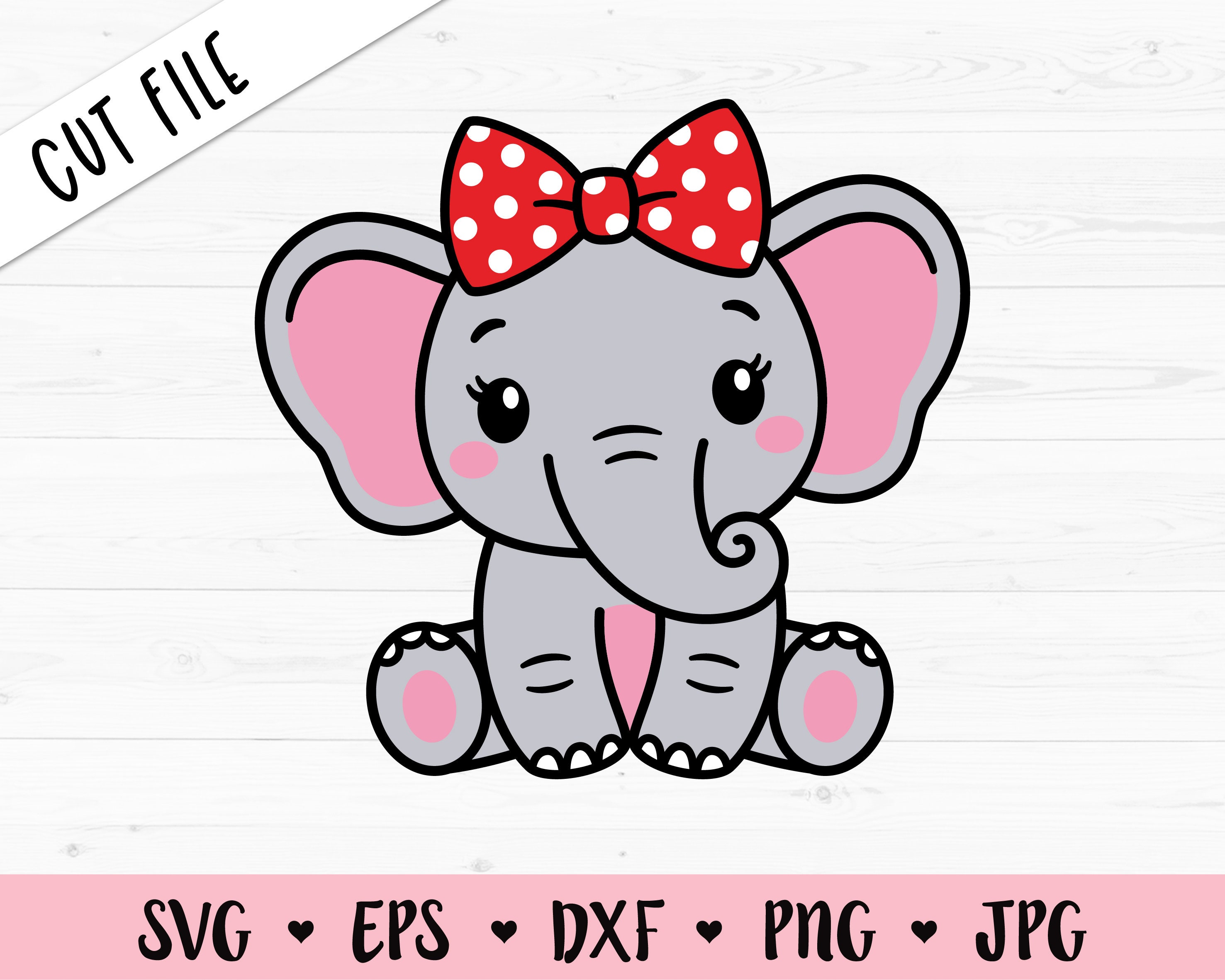 Baby Elephant with bow SVG Cute Elephant Girl cut file Sweet | Etsy