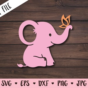 Baby Elephant SVG Cute Elephant Butterfly cut file Sweet Animal Elephant Baby Shower Girl Shirt Bodysuit Silhouette Cricut Vinyl Laser cut