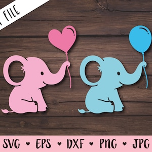 Baby Elefant SVG süße Elefant Ballon geschnitten Datei süße Elefant Baby Dusche junge Mädchen Shirt Body Kawaii Tiere Silhouette Cricut Vinyl