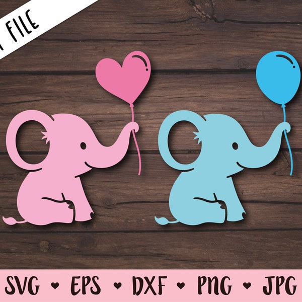 Baby Elephant SVG Cute Elephant Balloon cut file Sweet Elephant Baby Shower Boy Girl Shirt Bodysuit Kawaii Animals Silhouette Cricut Vinyl