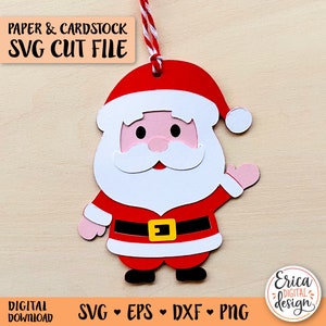 Santa Gift Tag SVG Archivo de corte en capas de Navidad para Cricut Silhouette Linda etiqueta de Navidad Adorno de Papá Noel Etiqueta de nombre de regalo de Feliz Navidad