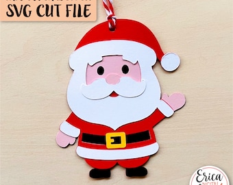 Santa Gift Tag SVG Christmas layered cut file for Cricut Silhouette Cute Christmas Tag Santa Claus Ornament Merry Christmas Gift Name Tag