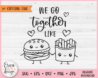 Hamburger Fries in love SVG cut file Cricut Silhouette Perfect Match Cute Fast Food Friendship Best friend Engagement Anniversary Valentine