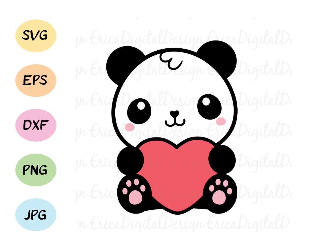 Kawaii Cute Panda With Heart - Panda - Sticker