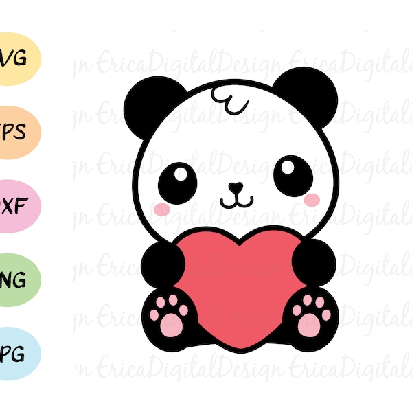 Mignon bébé panda coeur en couches SVG Kawaii panda coupé fichier Valentine panda coupe svg Love Cuttable vecteur EPS DXF Silhouette Cricut Vinyl