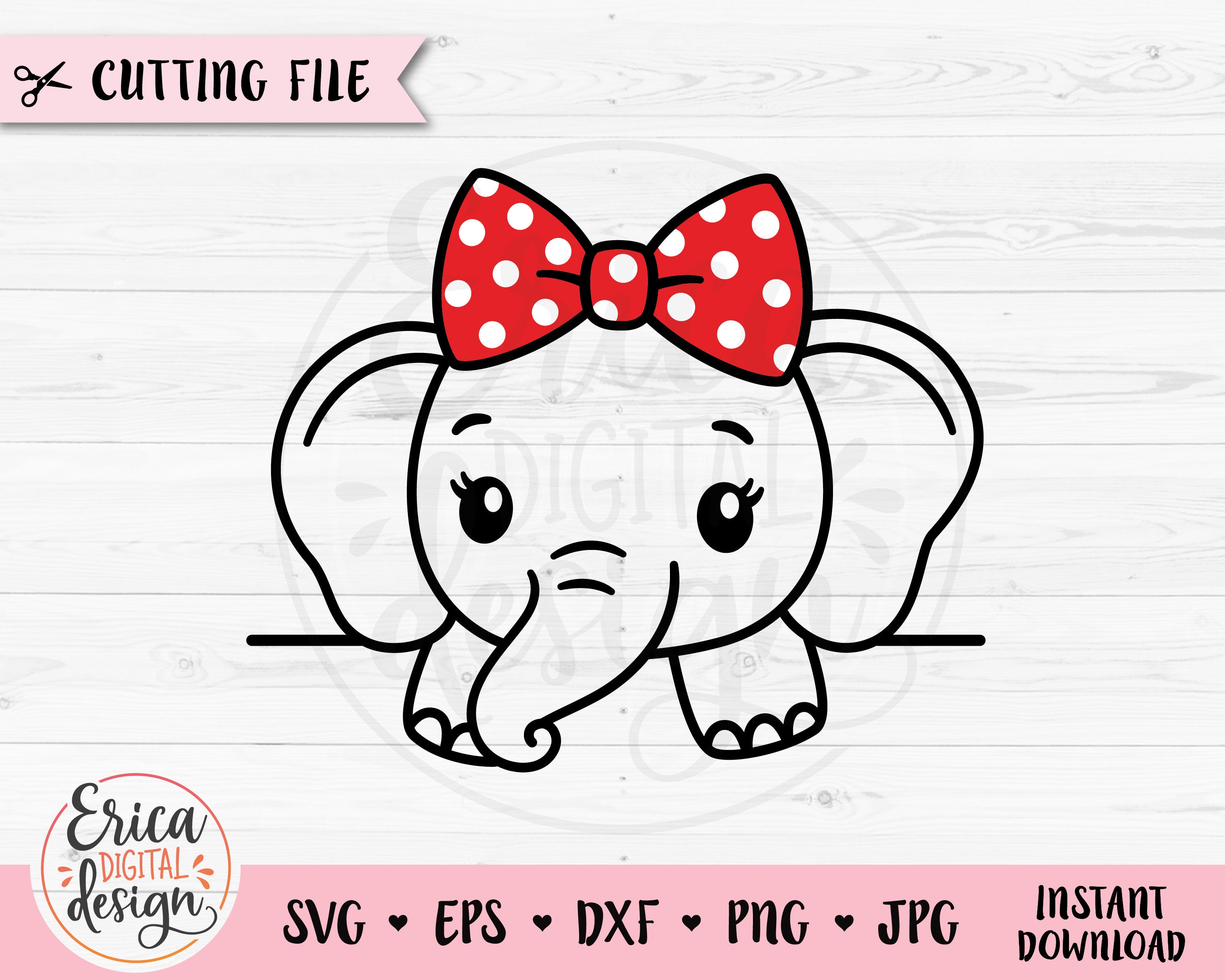 Baby Elephant Bow SVG Cute Elephant Outline Cut File Sweet | Etsy