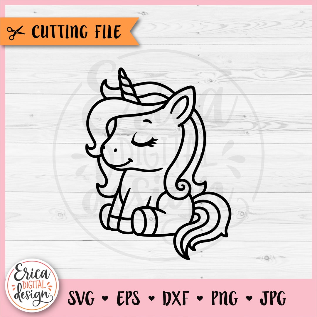 Baby Unicorn Outline SVG Cut File for Cricut Silhouette Magical Cute ...