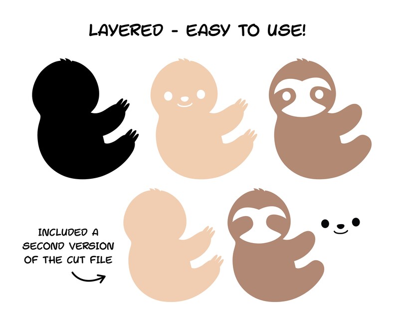 Download Baby sloth cut file SVG Kawaii cute sloth cut file Funny ...