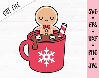 Gingerbread man SVG Funny Christmas cut file Cute Hot Chocolate cup Xmas Shirt Kids design Winter Holidays Silhouette Cricut Vinyl Iron on