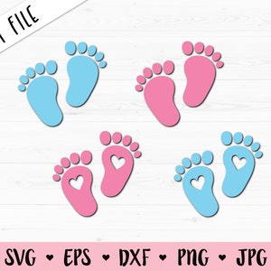 File di taglio impronta SVG piedi del bambino Impronte carine Baby shower Genere rivelare ragazzo ragazza incinta neonato Silhouette Cricut vinile incisione laser