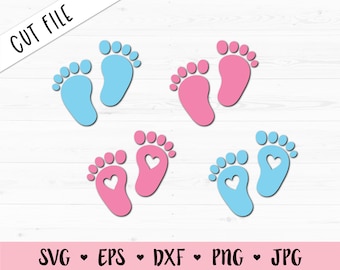 Baby Feet SVG Footprint cut file Cute footprints Baby shower Gender Reveal Boy Girl Pregnant Newborn Silhouette Cricut Vinyl Laser Engraving